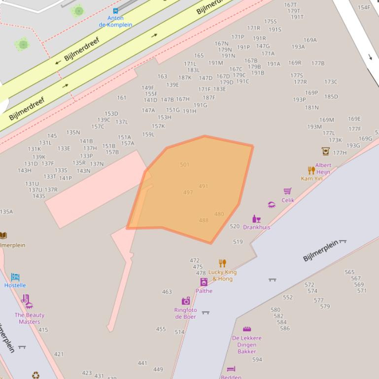 Kaart van postcodegebied 1102DN.