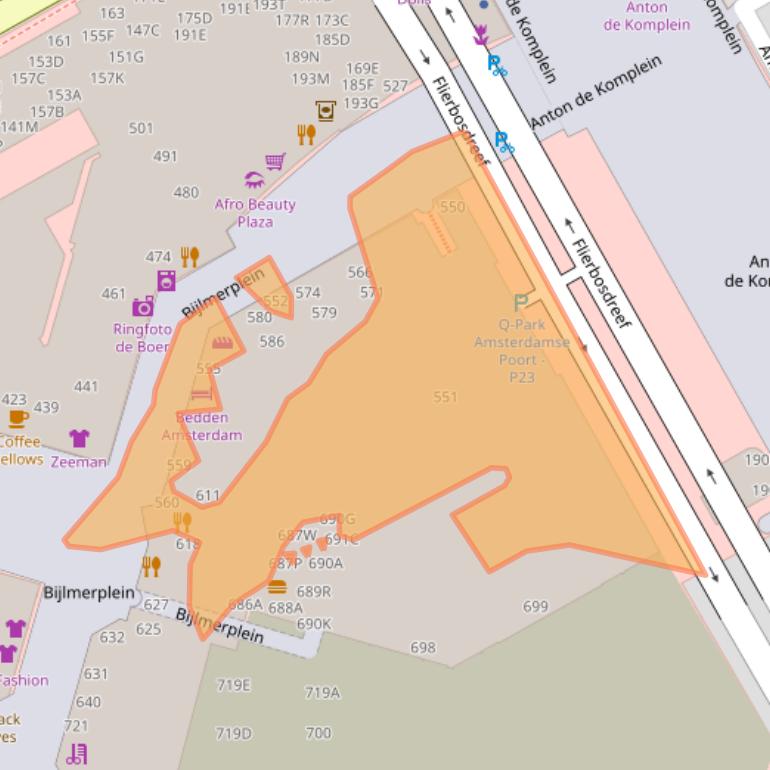 Kaart van postcodegebied 1102DS.