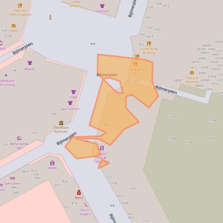 Kaart van postcodegebied 1102DW.