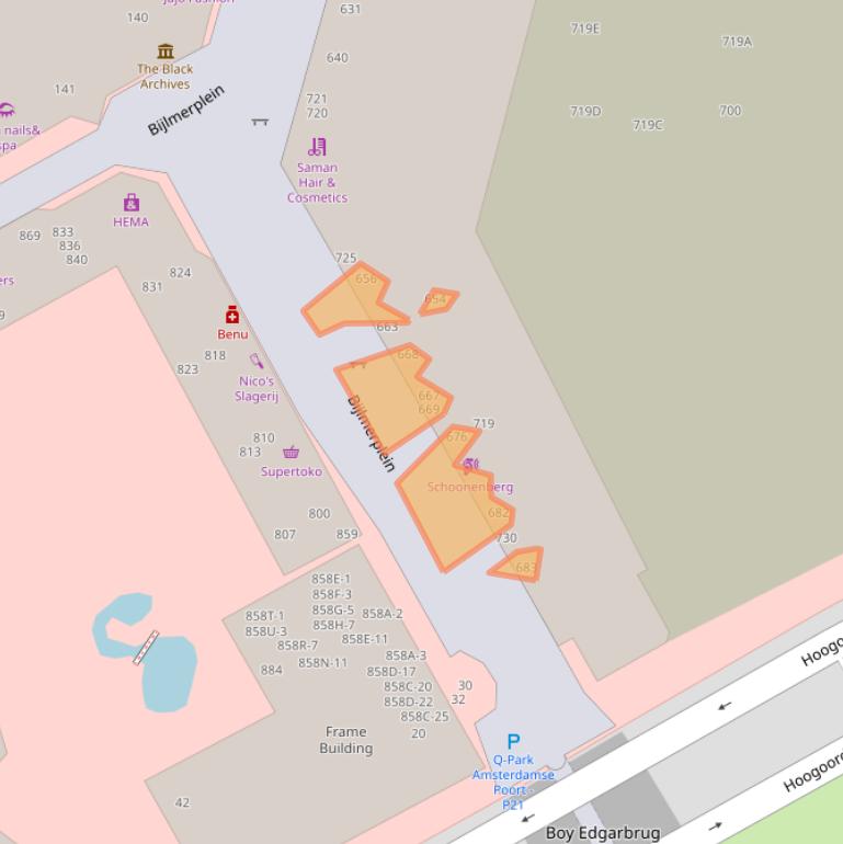 Kaart van postcodegebied 1102DX.