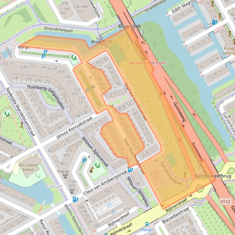 Kaart van postcodegebied 1102JW.