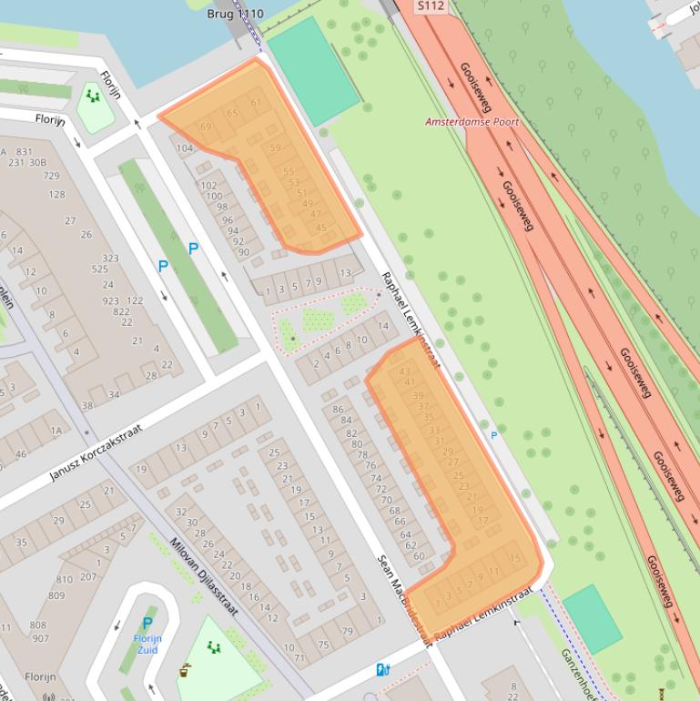 Kaart van postcodegebied 1102JX.