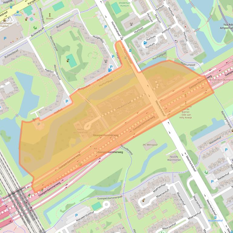 Kaart van postcodegebied 1102KZ.