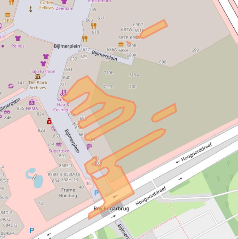 Kaart van postcodegebied 1102MB.