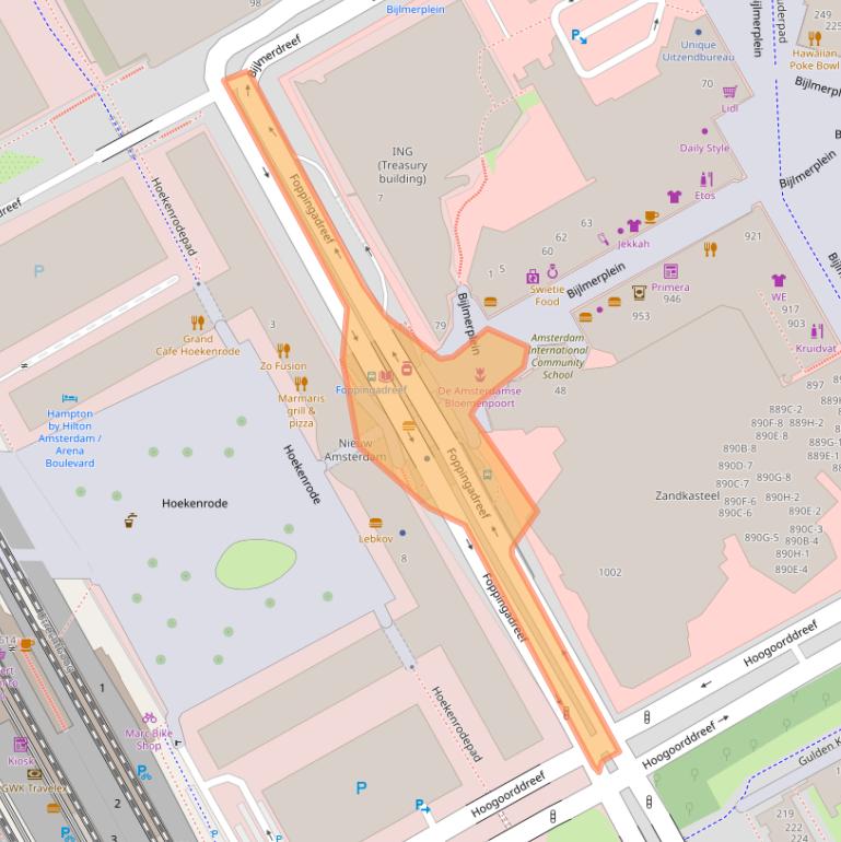 Kaart van postcodegebied 1102ML.