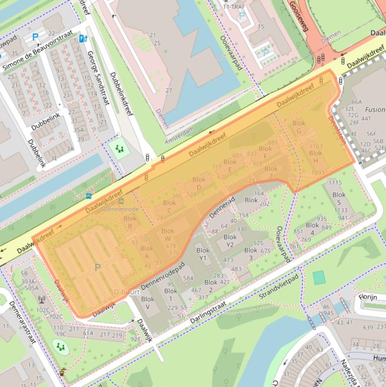 Kaart van postcodegebied 1102MW.
