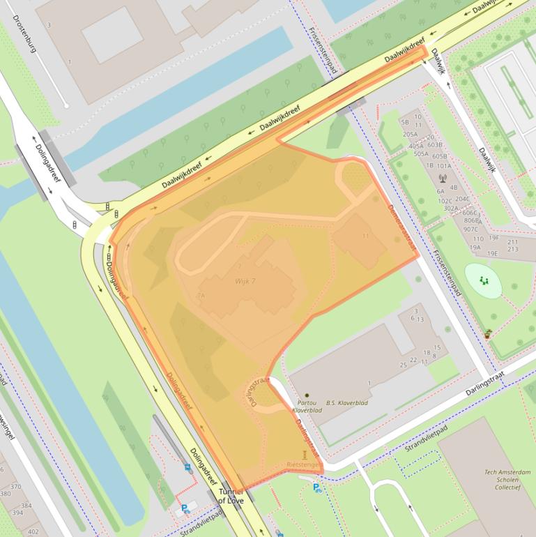 Kaart van postcodegebied 1102RN.