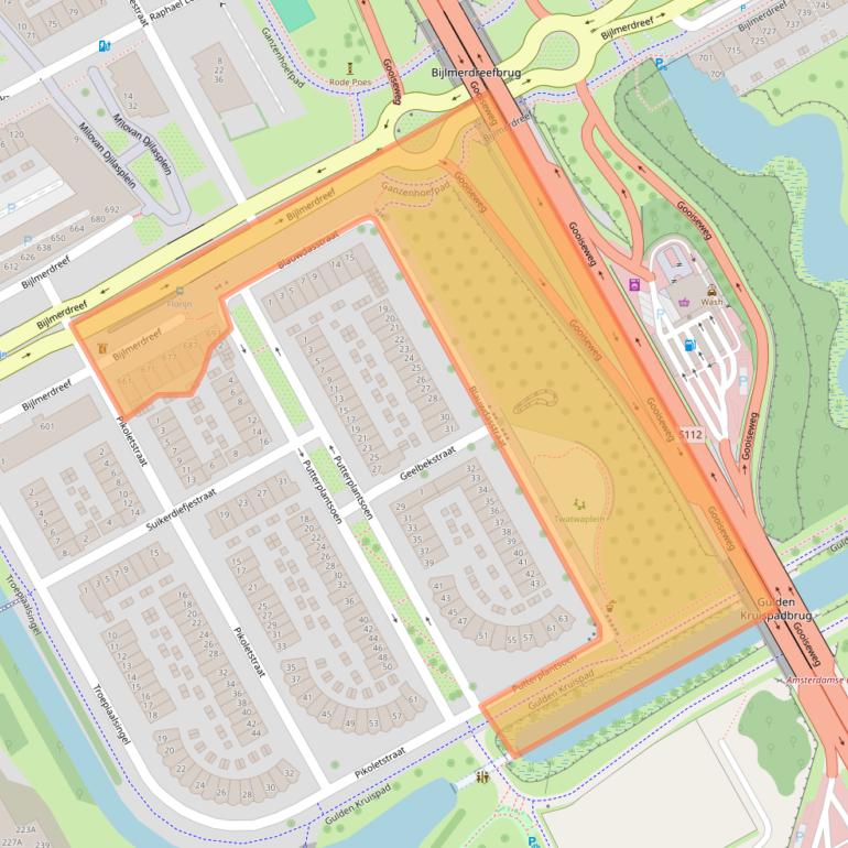 Kaart van postcodegebied 1102RR.