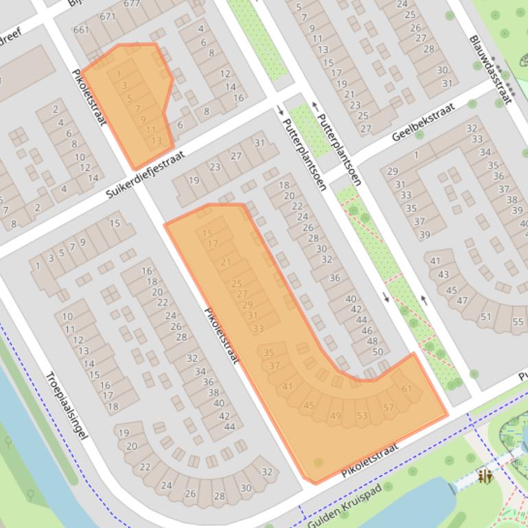 Kaart van postcodegebied 1102SJ.