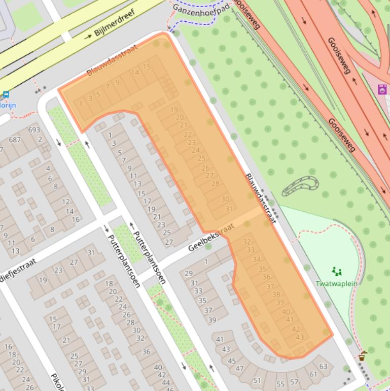 Kaart van postcodegebied 1102SP.