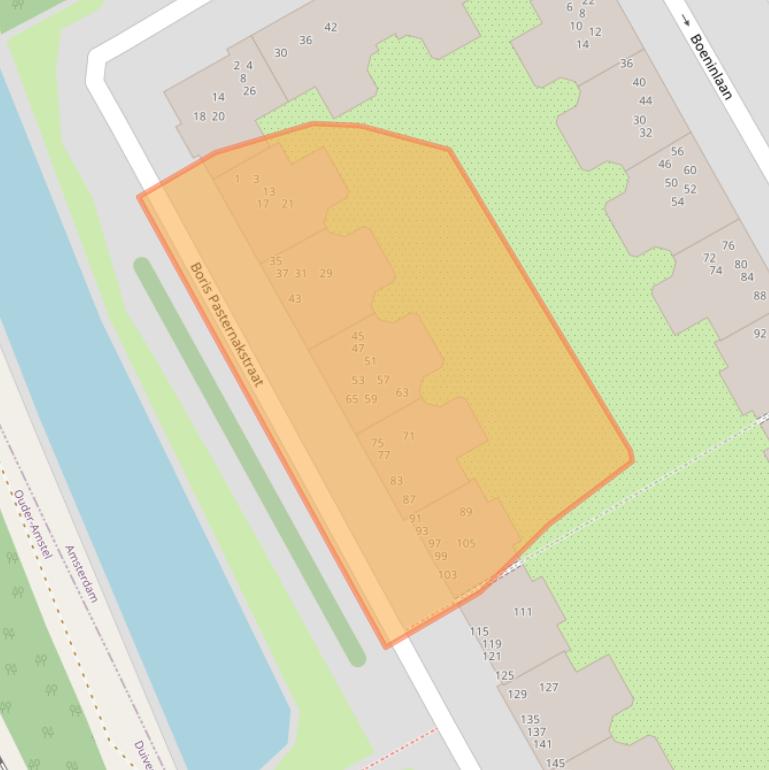 Kaart van postcodegebied 1102TA.