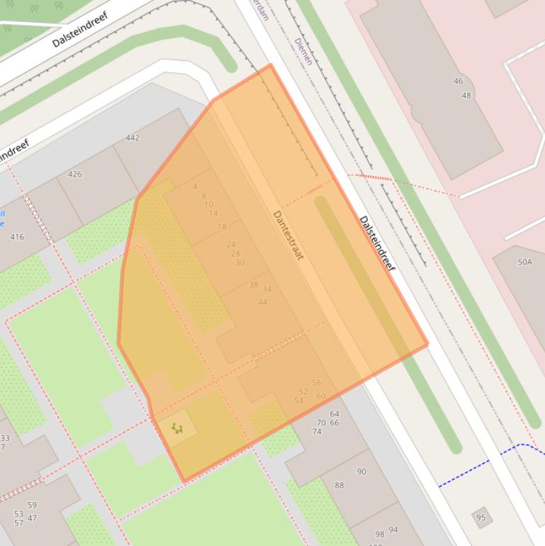 Kaart van postcodegebied 1102ZN.