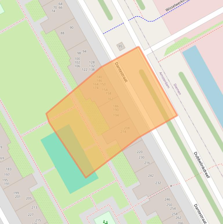 Kaart van postcodegebied 1102ZR.