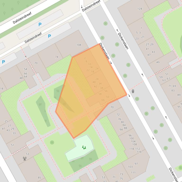 Kaart van postcodegebied 1102ZT.