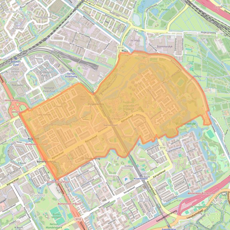 Kaart van postcodegebied 1103.