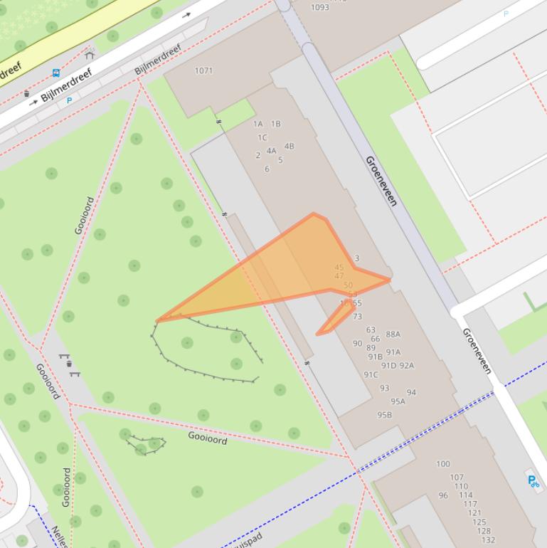 Kaart van postcodegebied 1103EC.