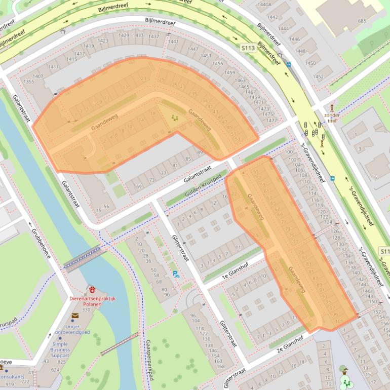 Kaart van postcodegebied 1103SG.