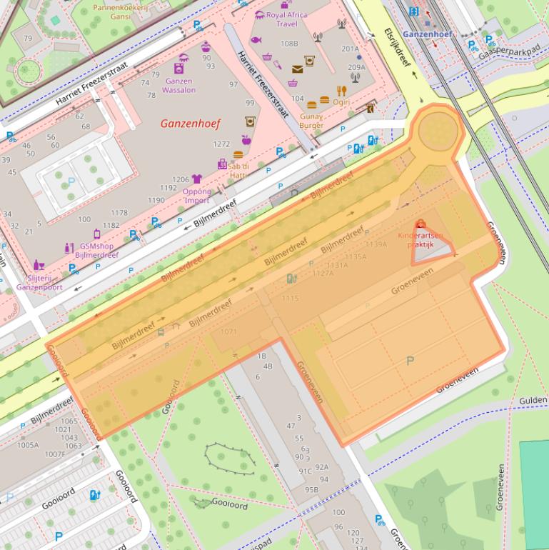 Kaart van postcodegebied 1103TT.