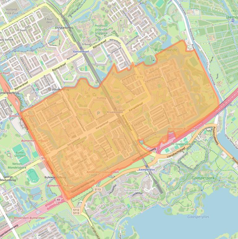 Kaart van postcodegebied 1104.