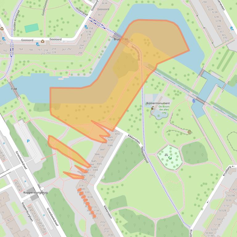 Kaart van postcodegebied 1104TW.