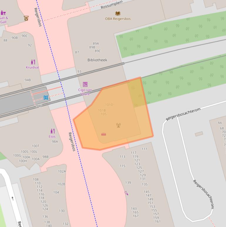 Kaart van postcodegebied 1107EV.