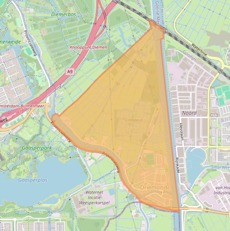 Kaart van postcodegebied 1109.