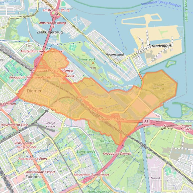 Kaart van postcodegebied 1111.