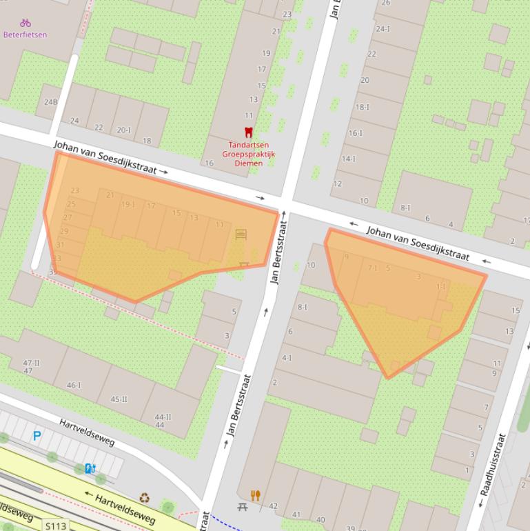 Kaart van postcodegebied 1111AZ.