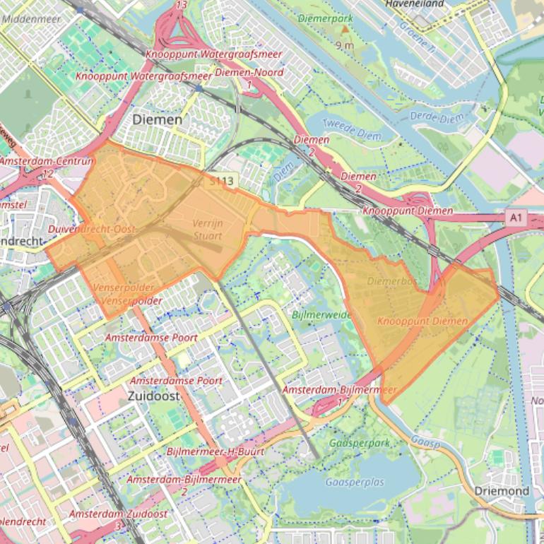 Kaart van postcodegebied 1112.
