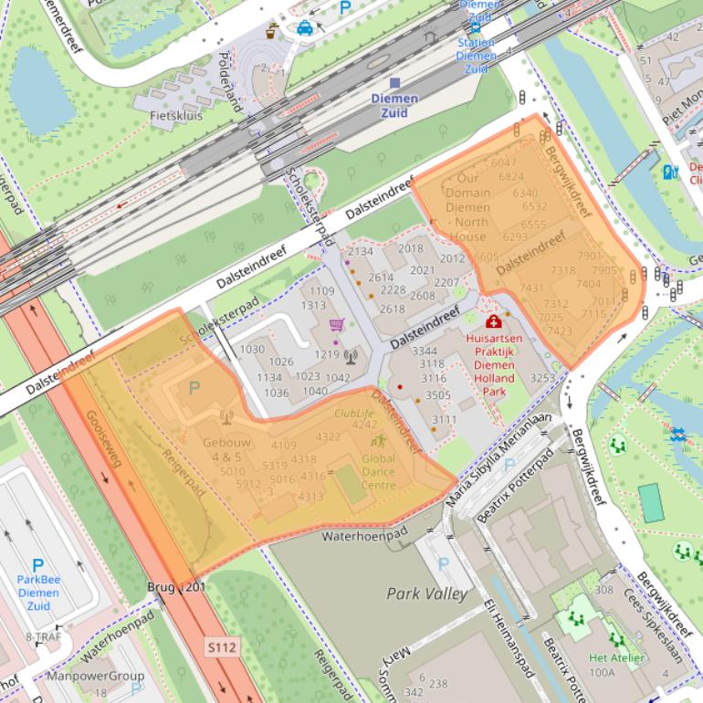 Kaart van postcodegebied 1112XJ.