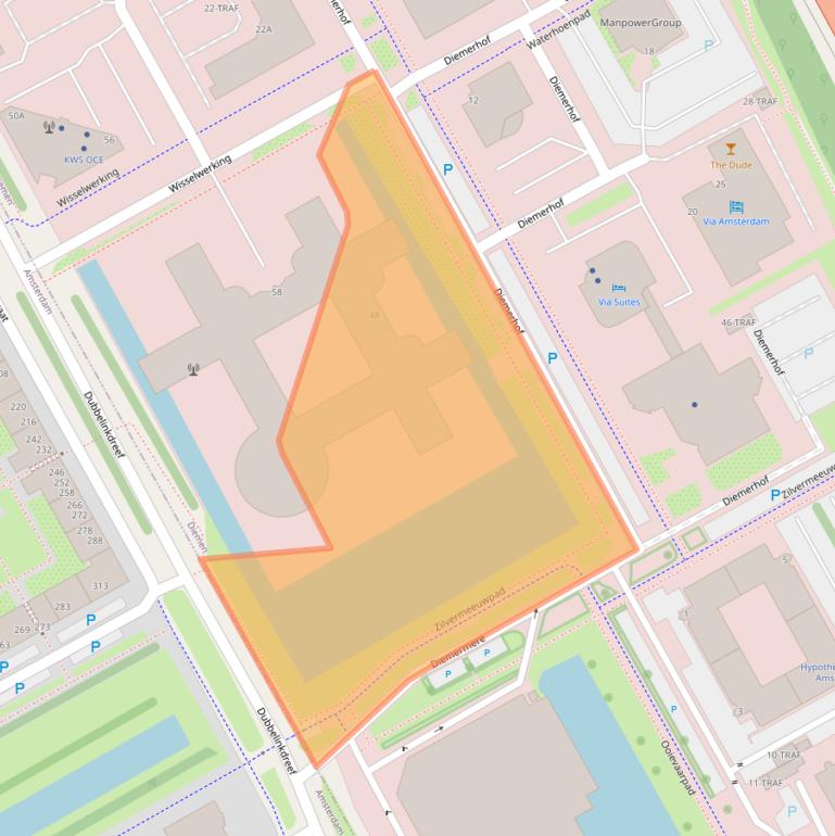 Kaart van postcodegebied 1112XW.