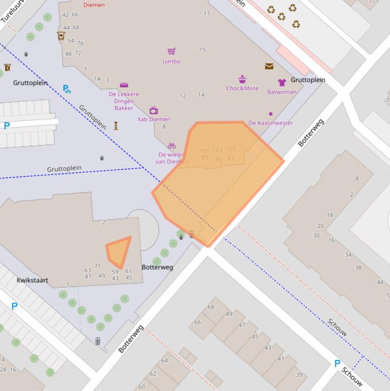 Kaart van postcodegebied 1113HS.