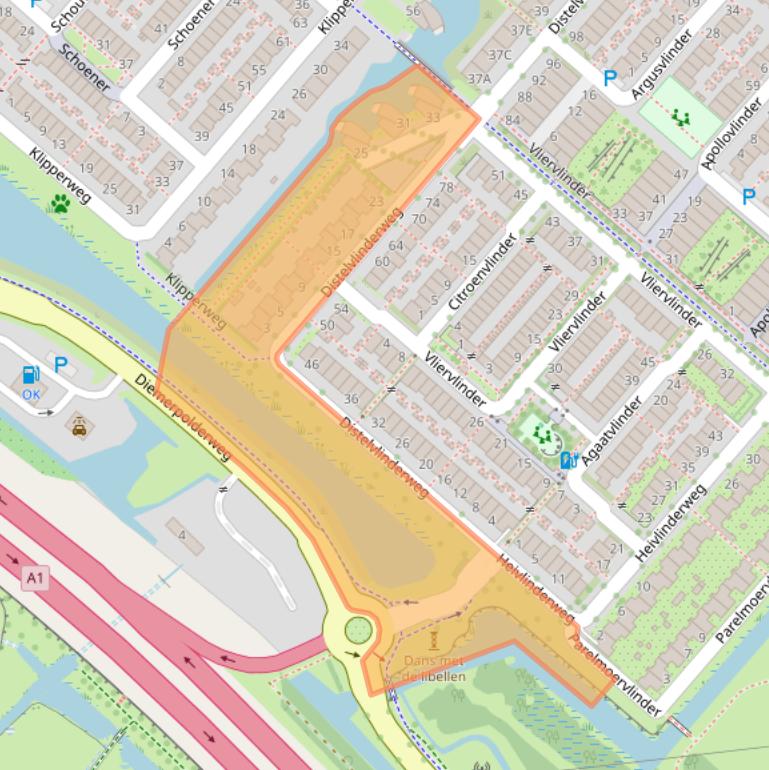 Kaart van postcodegebied 1113KA.