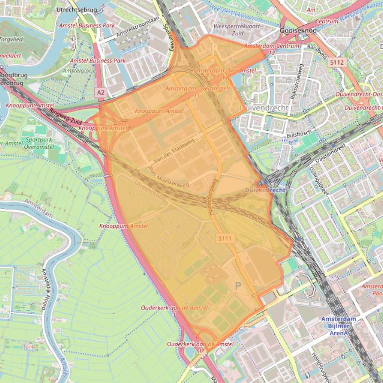 Kaart van postcodegebied 1114.