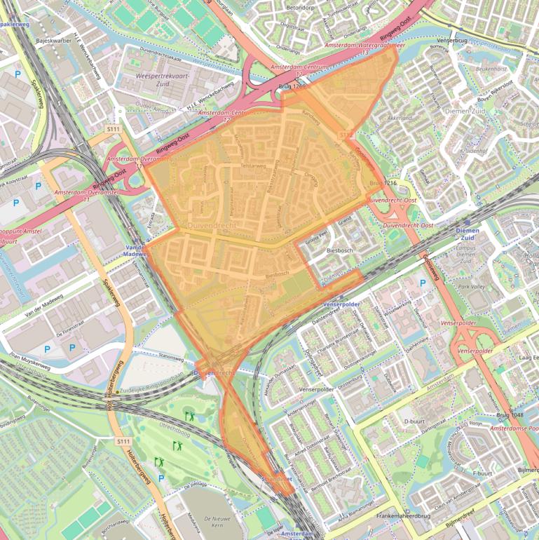 Kaart van postcodegebied 1115.