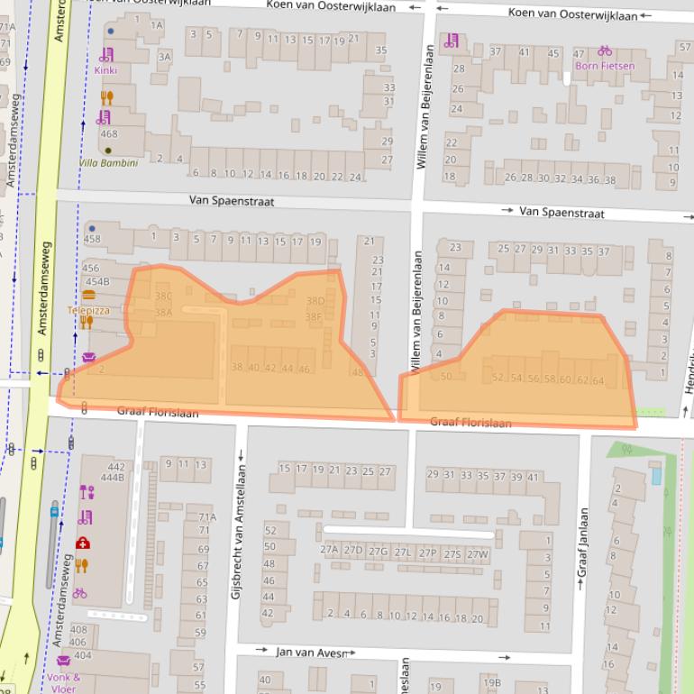 Kaart van postcodegebied 1181EB.