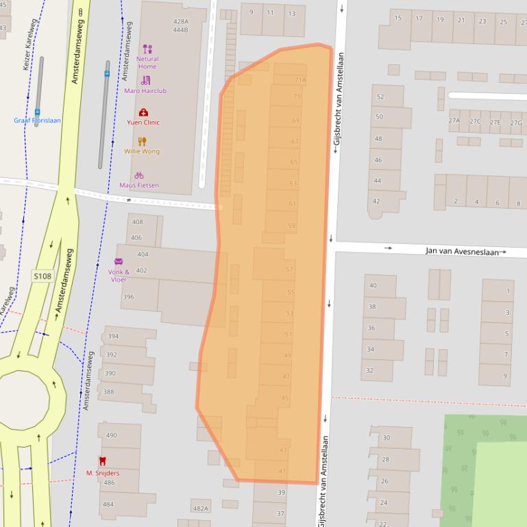Kaart van postcodegebied 1181EK.