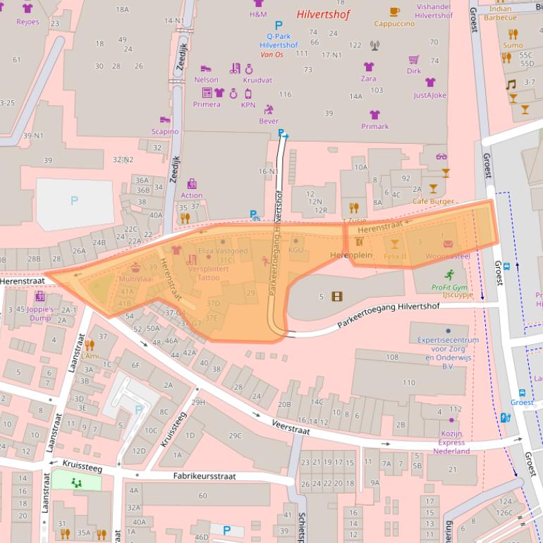 Kaart van postcodegebied 1211BZ.