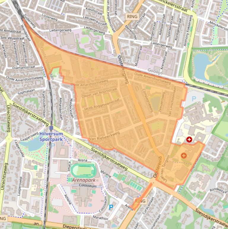 Kaart van postcodegebied 1212.