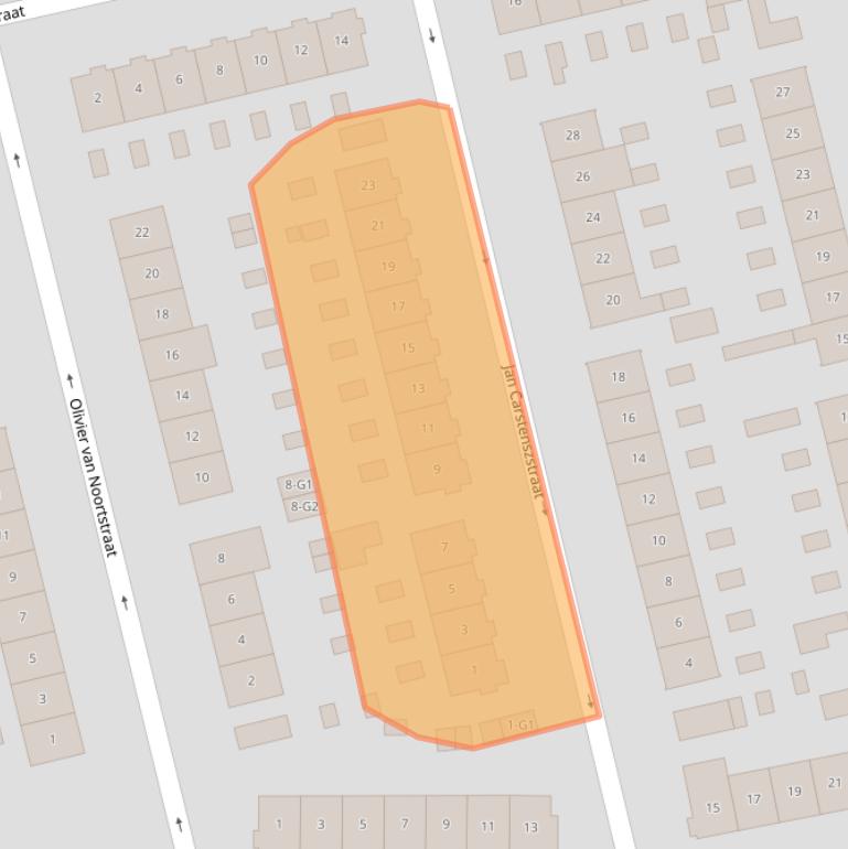 Kaart van postcodegebied 1212BE.