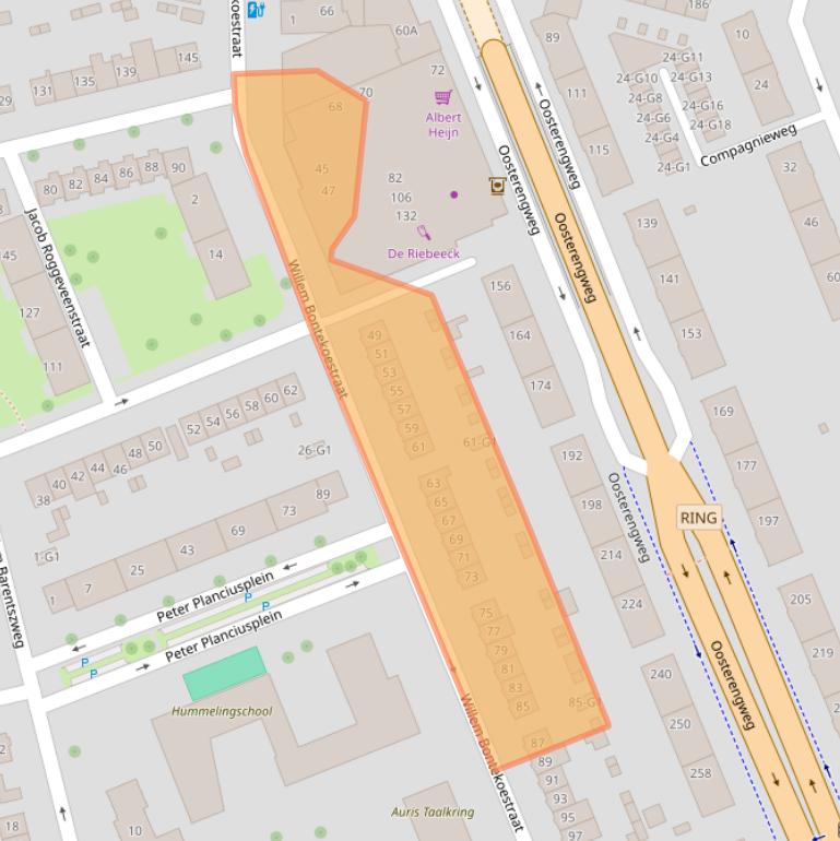 Kaart van postcodegebied 1212BZ.