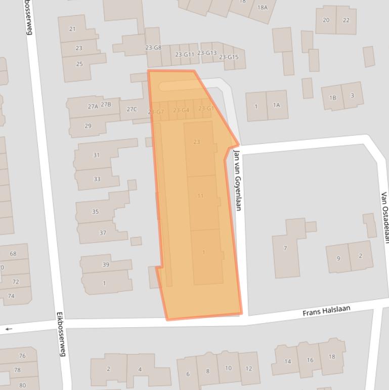 Kaart van postcodegebied 1213EE.