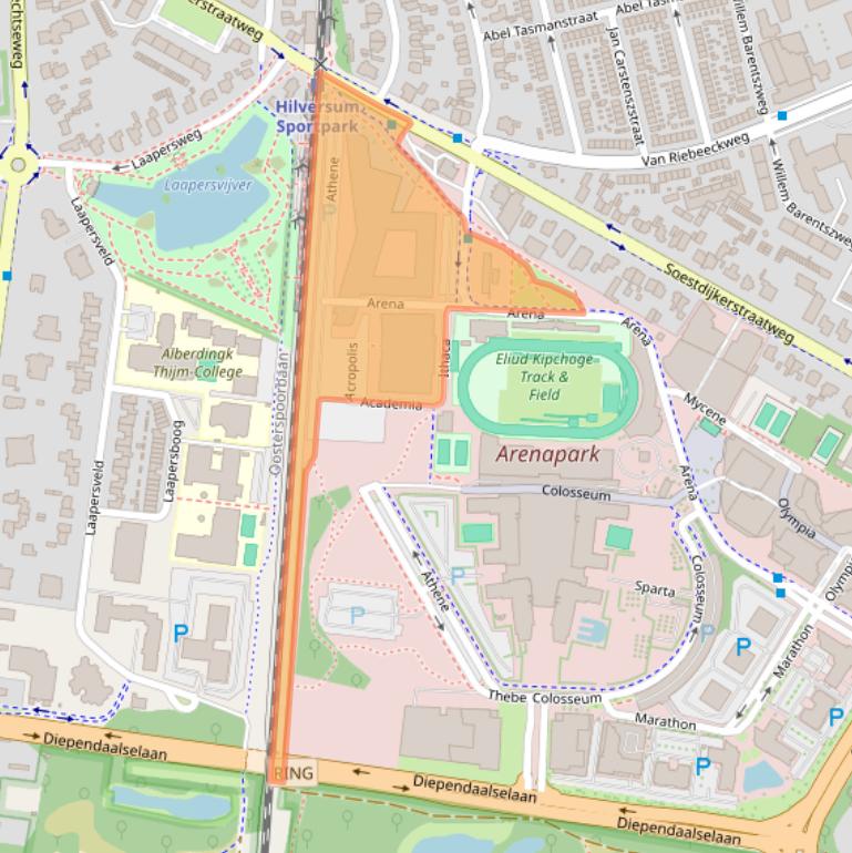 Kaart van postcodegebied 1213NW.