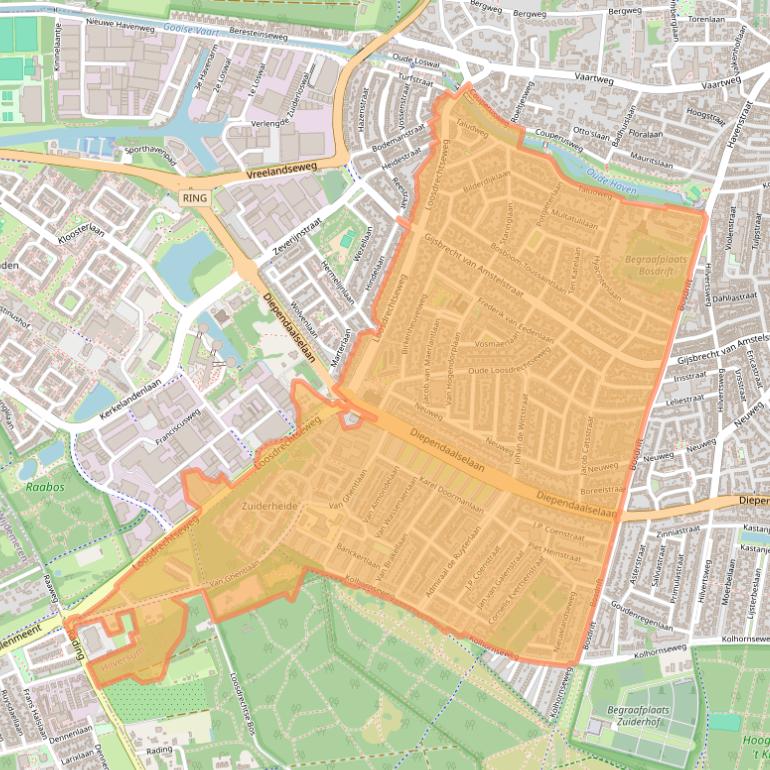 Kaart van postcodegebied 1215.