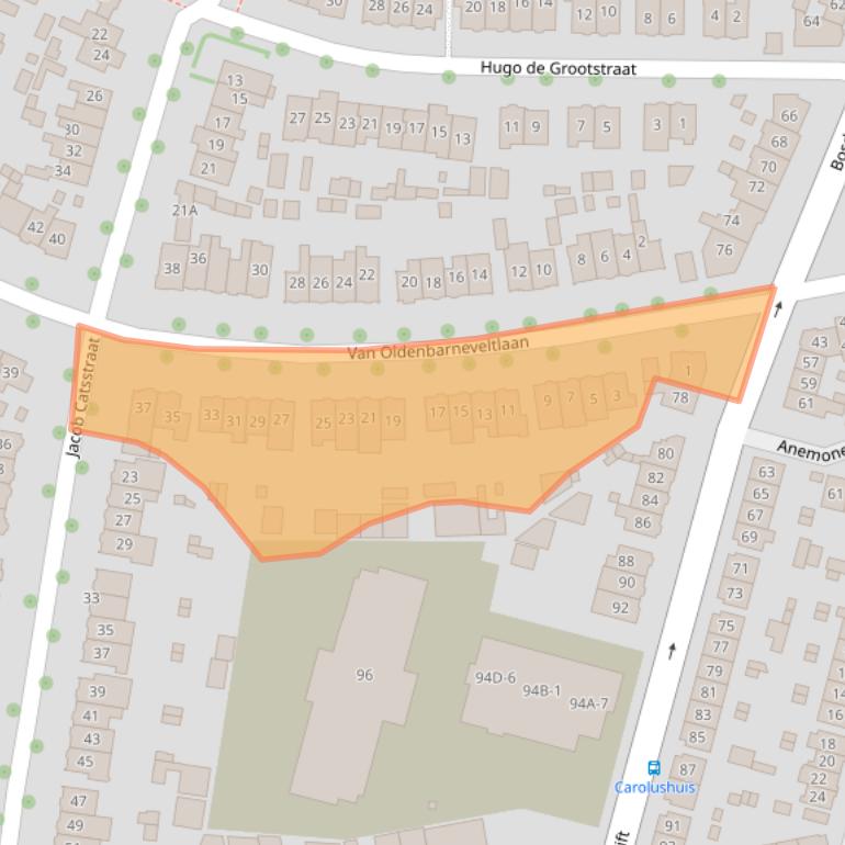 Kaart van postcodegebied 1215GD.