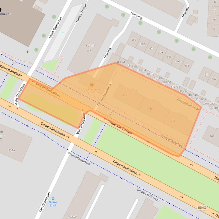 Kaart van postcodegebied 1215KM.