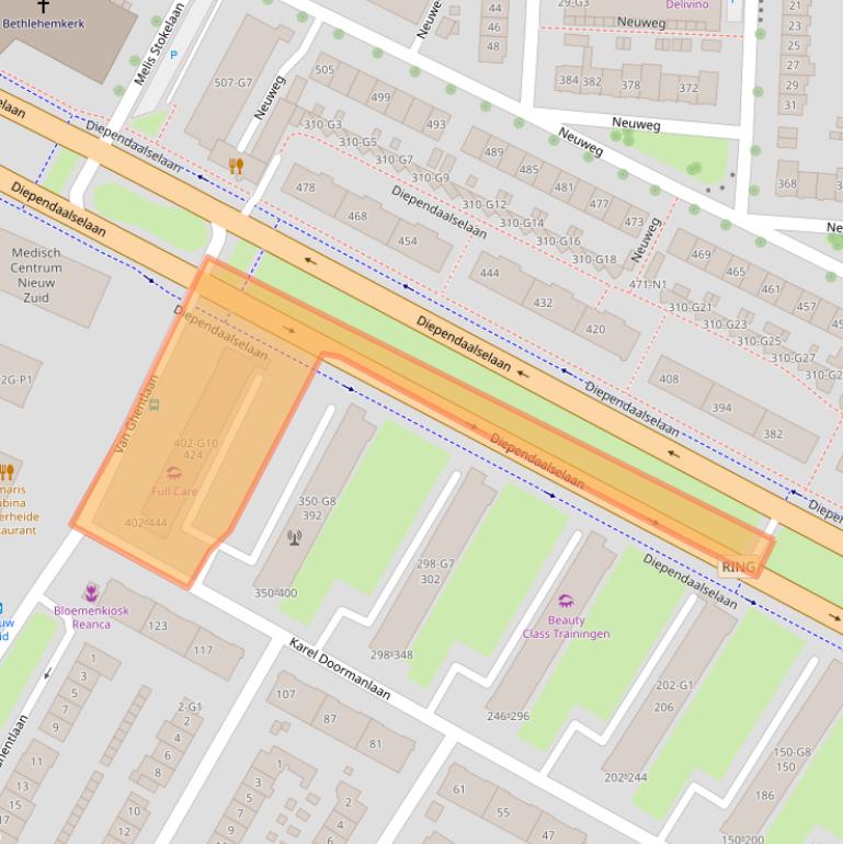 Kaart van postcodegebied 1215NZ.