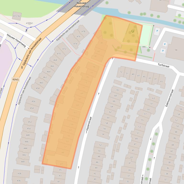 Kaart van postcodegebied 1216AW.