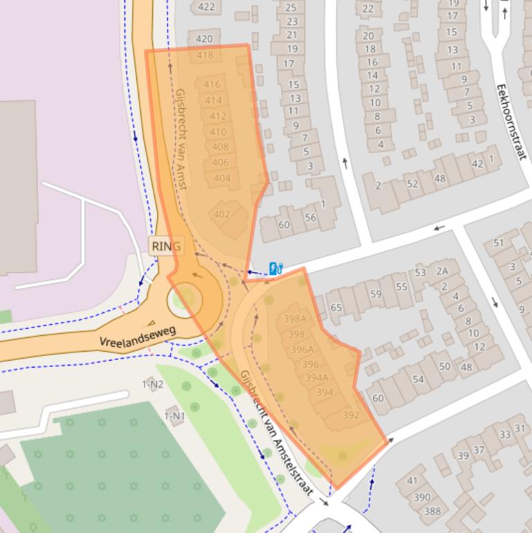 Kaart van postcodegebied 1216CC.