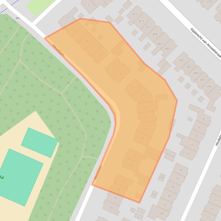 Kaart van postcodegebied 1216CZ.